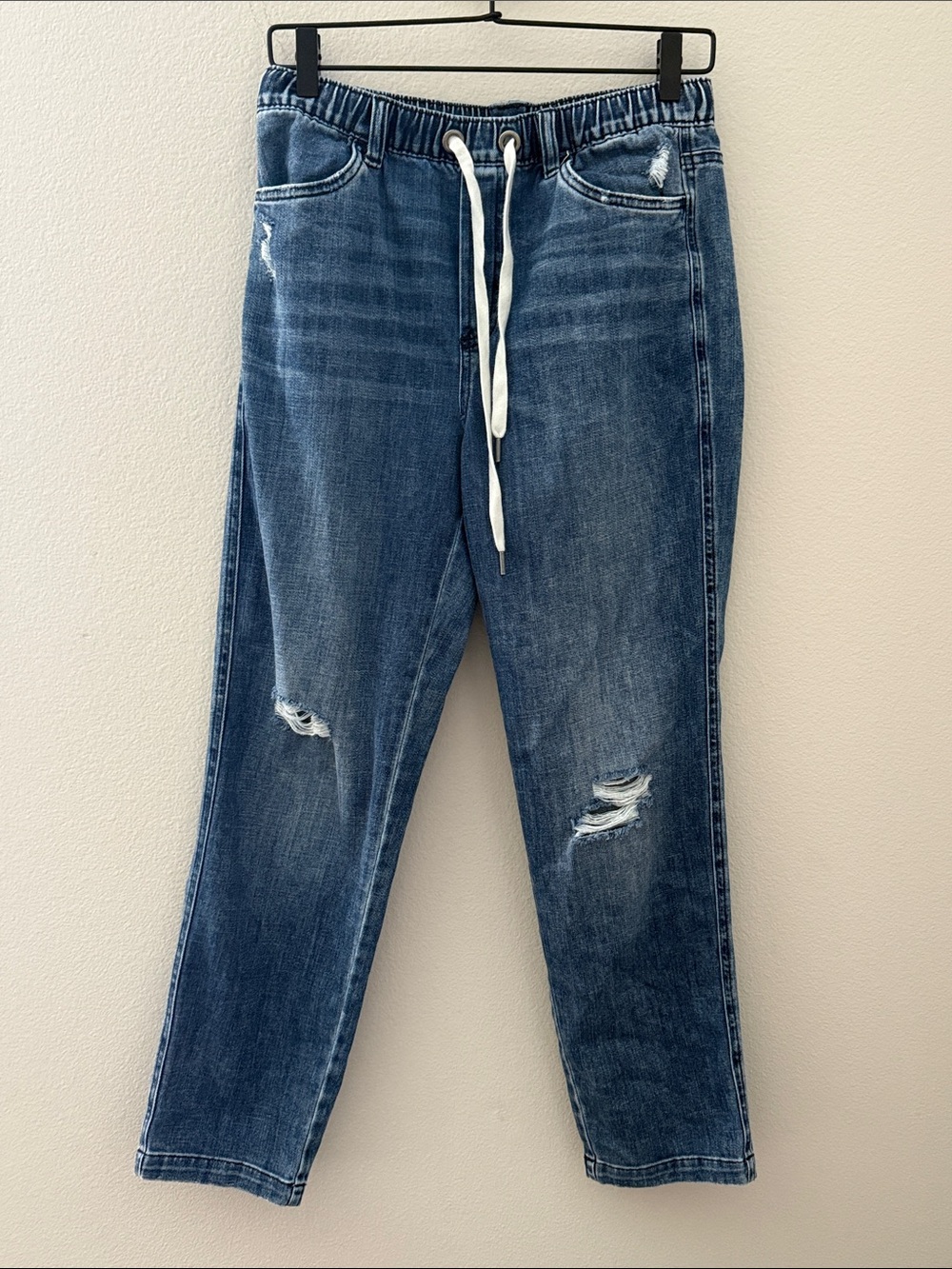 aerie Dark Blue Elastic Waist Straight Leg Denim Jeans Size Small